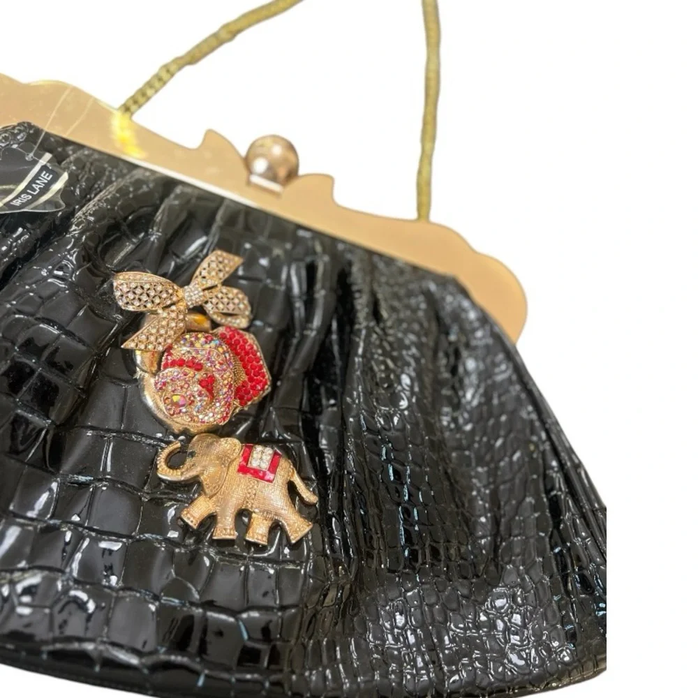 Iris Lane Black Clutch with Rhinestone Handbag - Picture 8 of 10
